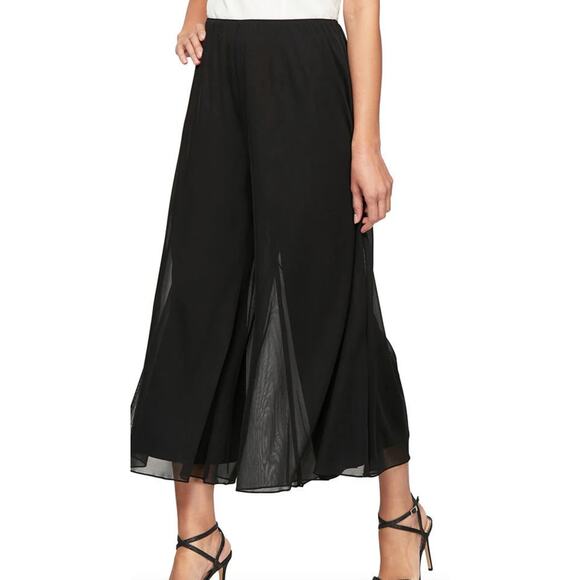 Alex Evenings Wide Leg Chiffon Cropped Mesh Pant Womens Large New Flowy Formal - Picture 1 of 10